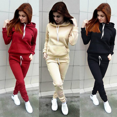 Women Hoodies Pant Clothing Set Casual 2 Piece Set Warm Clothes Solid Tracksuit Women Set Top Pants Ladies Suit