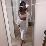 Dulzura neon ribbed knitted women two piece matching co ord set crop top midi skirt sexy festival party 2019 winter clothing