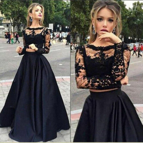 Women Formal Wedding Long Dress Lace Black 2 Piece Suit  Evening Party Cocktail Long Maxi Dresses