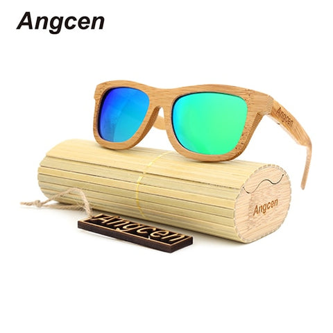 Angcen Ladies Sunglasses Women Polarized Retro Vintage Sun glasses Men wood bamboo sunglasses brand designer square glasses