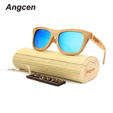 Angcen Ladies Sunglasses Women Polarized Retro Vintage Sun glasses Men wood bamboo sunglasses brand designer square glasses