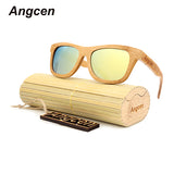 Angcen Ladies Sunglasses Women Polarized Retro Vintage Sun glasses Men wood bamboo sunglasses brand designer square glasses