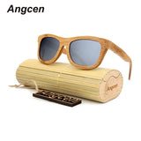 Angcen Ladies Sunglasses Women Polarized Retro Vintage Sun glasses Men wood bamboo sunglasses brand designer square glasses