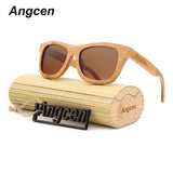 Angcen Ladies Sunglasses Women Polarized Retro Vintage Sun glasses Men wood bamboo sunglasses brand designer square glasses