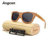 Angcen Ladies Sunglasses Women Polarized Retro Vintage Sun glasses Men wood bamboo sunglasses brand designer square glasses