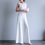 2019 Summer Female Puls Size Elegant Loose Jumpsuit Trousers Women Casual Long Pants Overalls in White Black